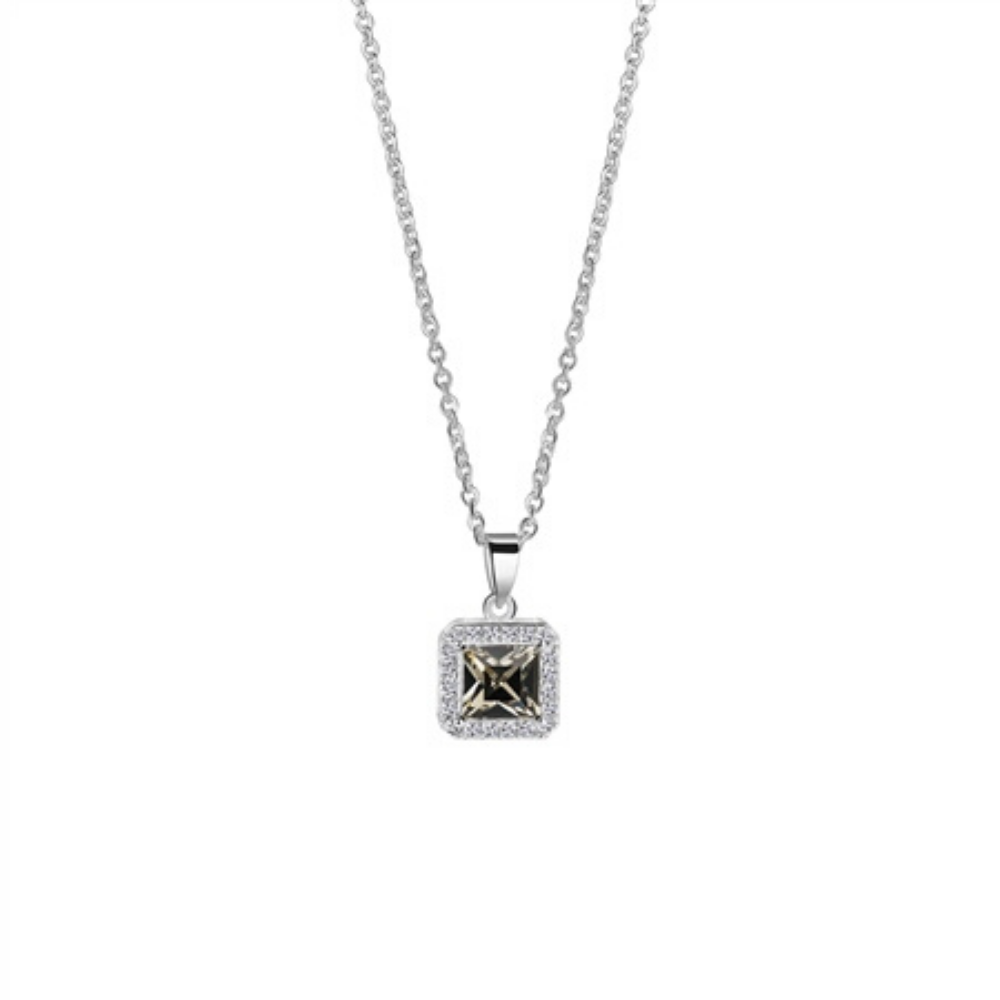 Square Pendant with Clear and Black Stone Setting