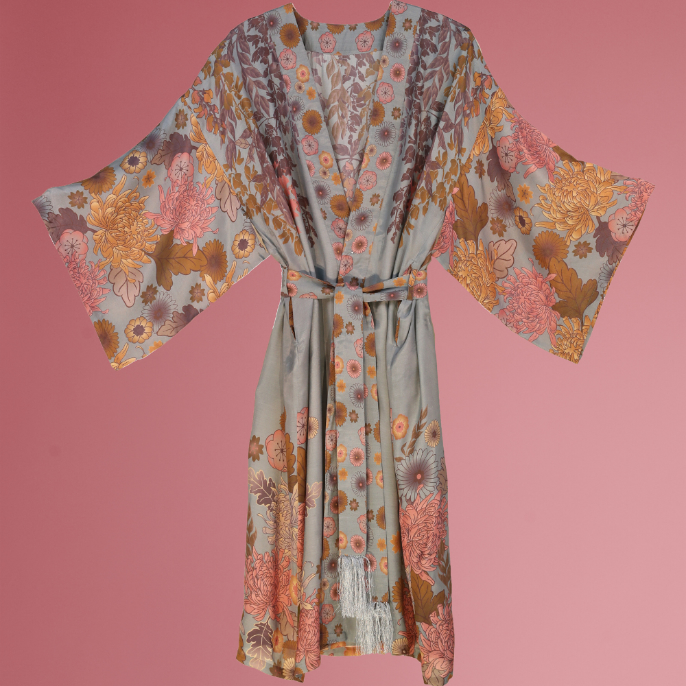 Trailing Wisteria Kimono Gown - Ice - The Gift & Art Gallery