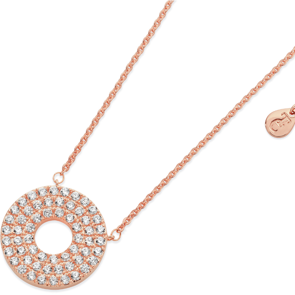 Pave Triple Band Moon Pendant Rose Gold