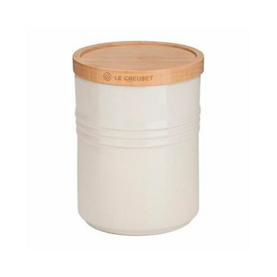 Stoneware Medium Storage Jar with Wooden Lid, meringue
