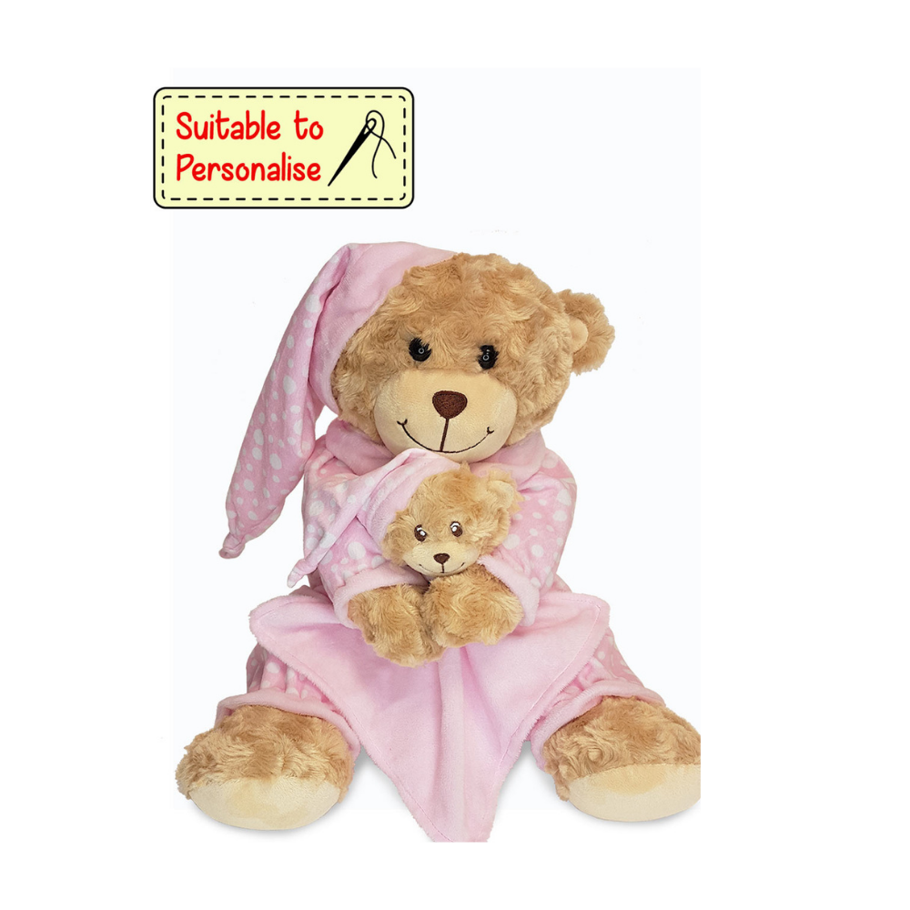 Medium Bedtime Bear w/ Comforter Pink