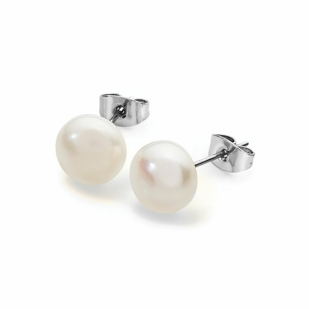 Silver Large Pearl Stud Earrings