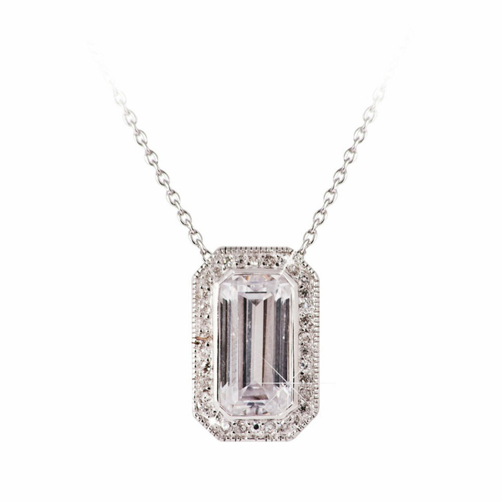 Silver Pendant White Stone Emerald Cut