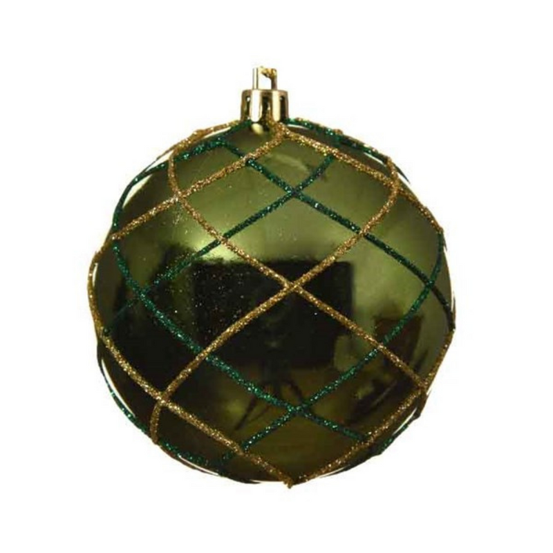 Shatterproof Bauble - Shiny Gold/Green Check Design