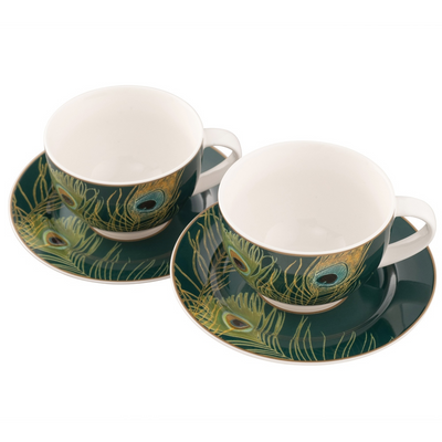 Aynsley Peacock Feather Cappuccino Cup & Saucer