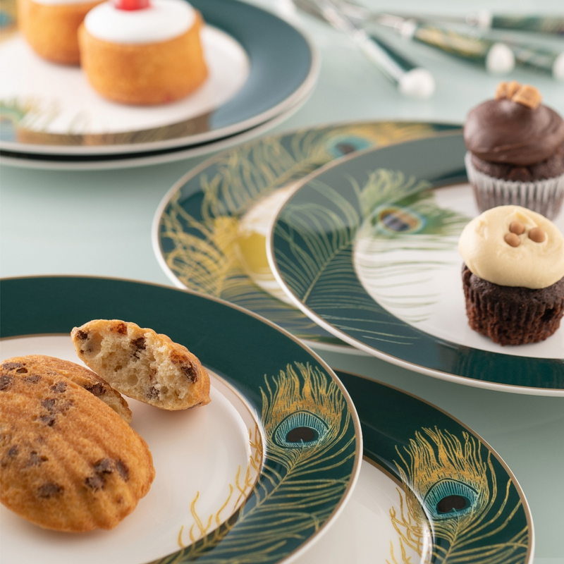 Aynsley Peacock Feather Tea Plates Set of 6