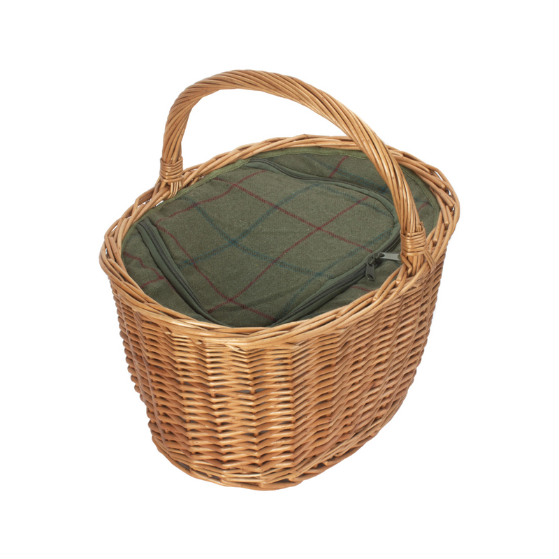 Oval Shopping Basket With Green Tweed Cooler Bag