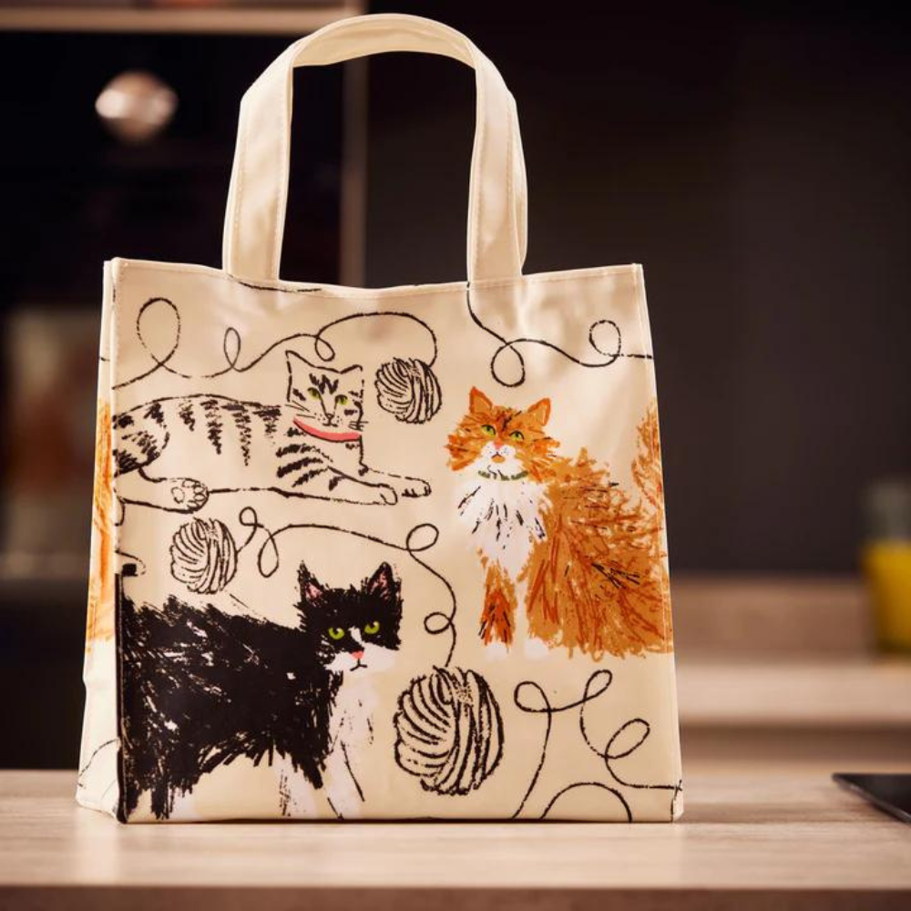 Wipeable PVC Shopping Bag -Feline Friends, Small
