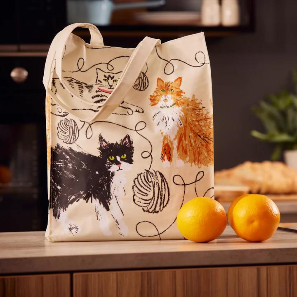Wipeable PVC Shopping Bag -Feline Friends, Medium