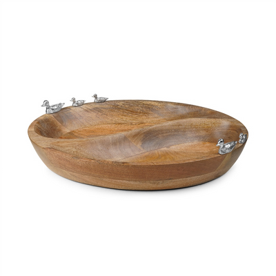 Oval Mango Wood Serving Dish with Ducks