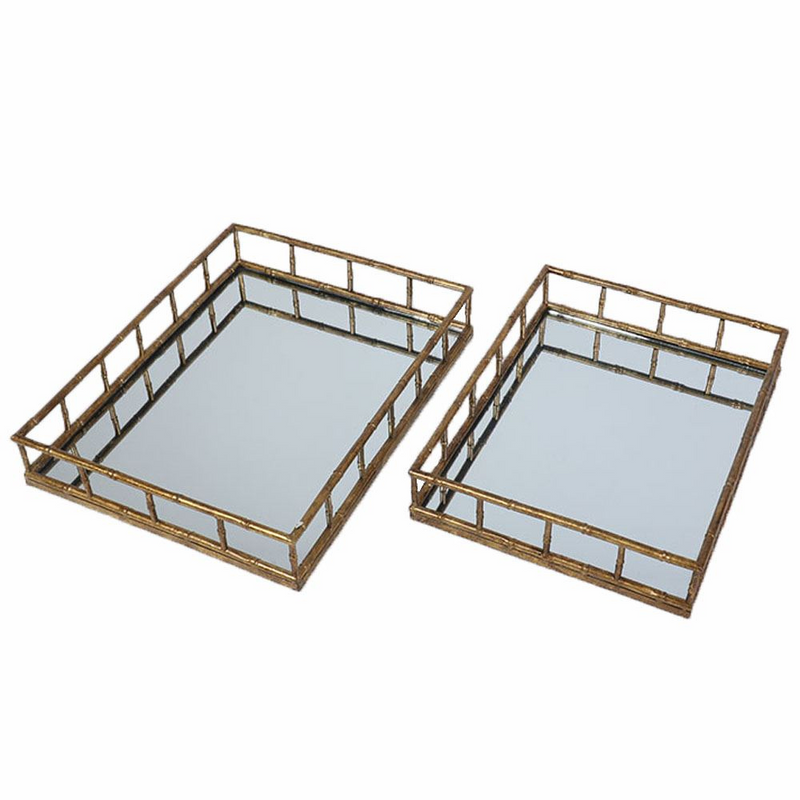 Gold Detailed Mirrored Rectangle Trays - Small/ Large