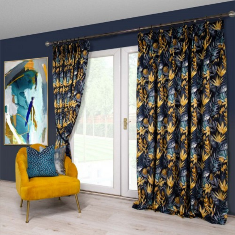 Tasmin Pair of Curtains, Blue/ Ochre