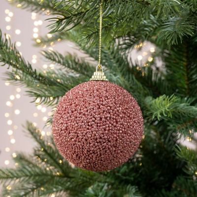 Velvet Pink Bead Christmas Bauble