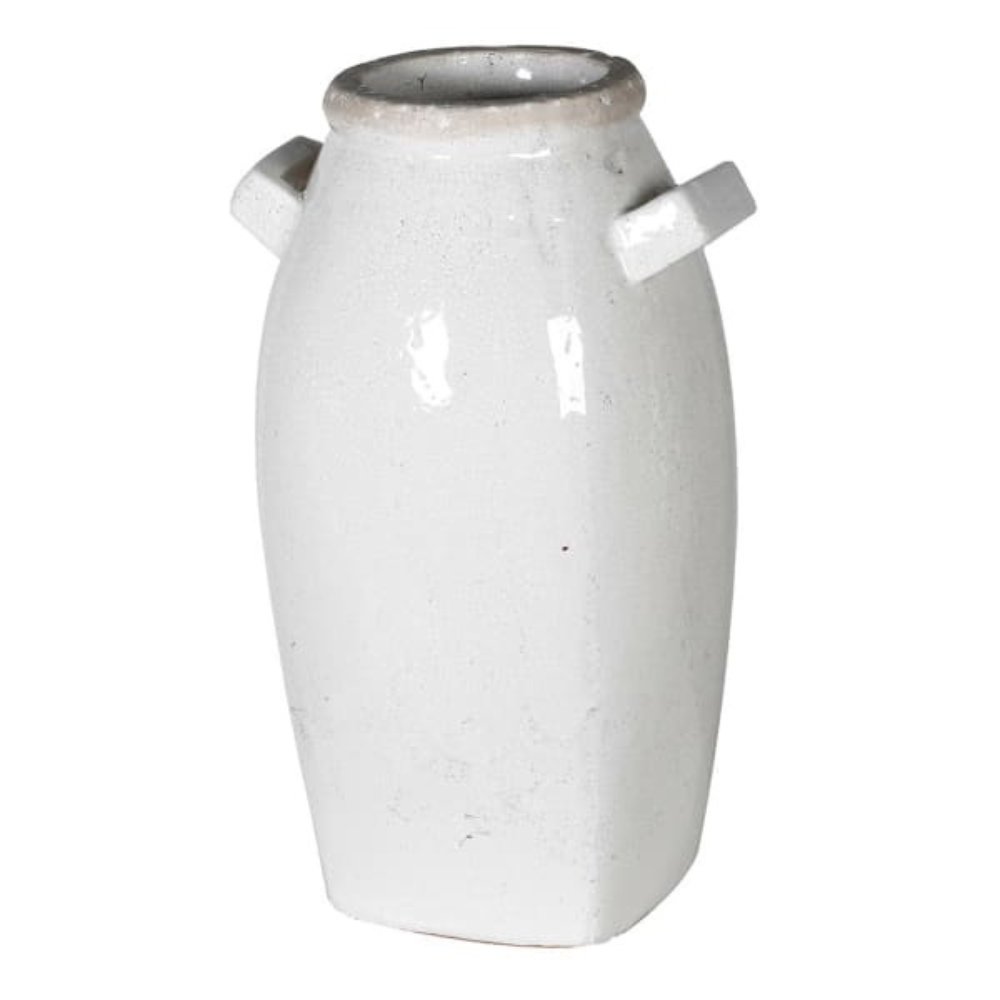 Tall White Terracotta Vase with Handles, 40cm