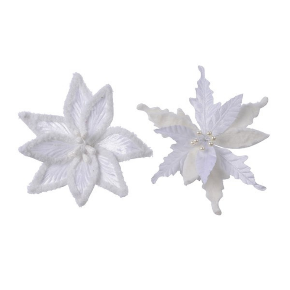 White Poinsettia Clip on Flower 30cm