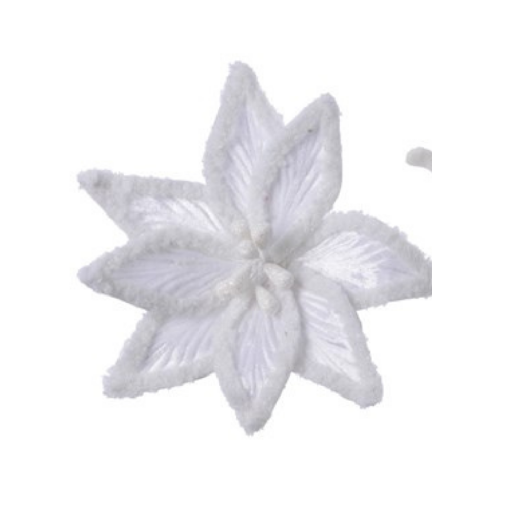 White Poinsettia Clip on Flower 30cm