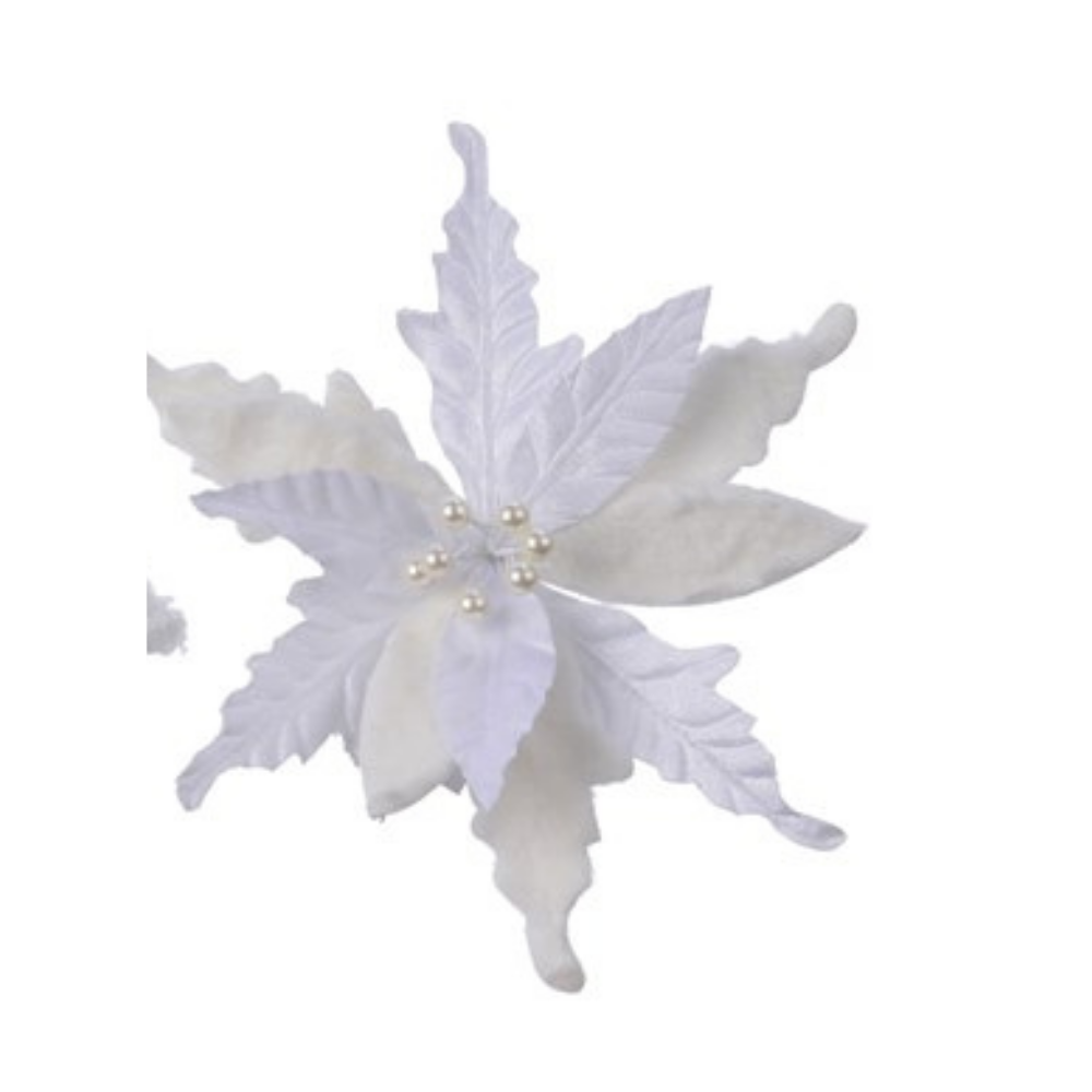 White Poinsettia Clip on Flower 30cm