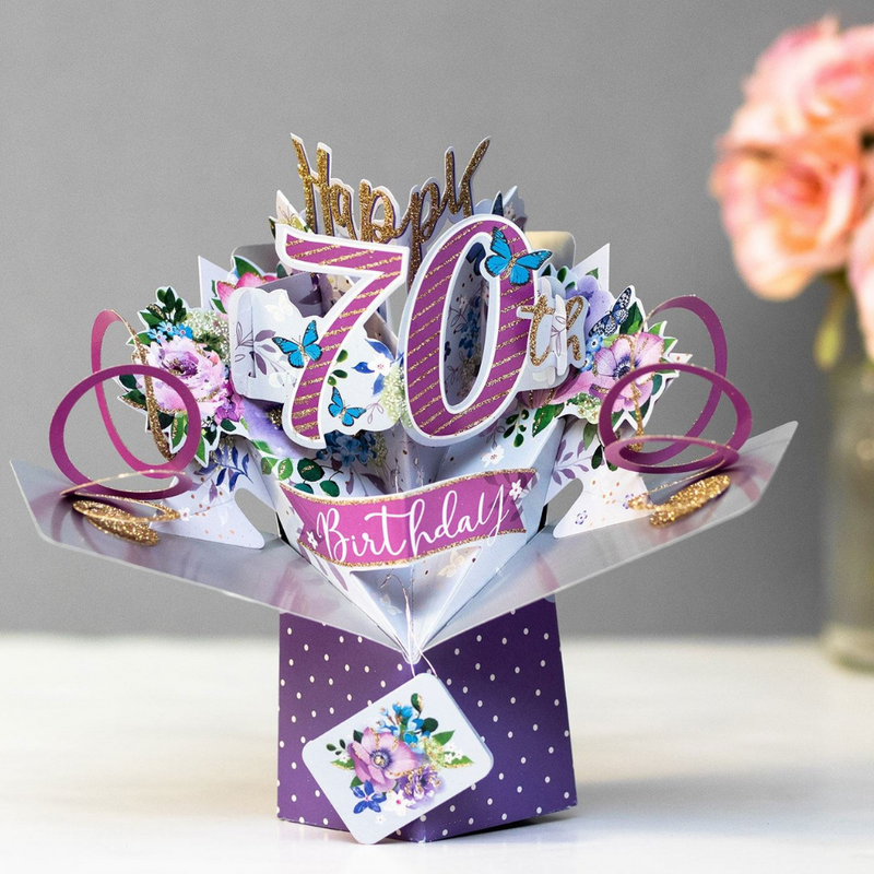 70th Birthday Flowers 3D Pop Up Card