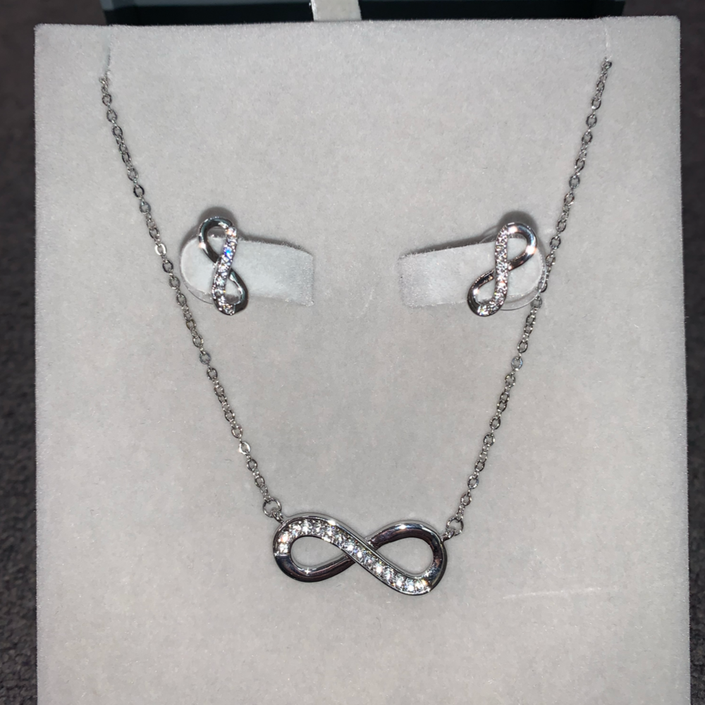 Silver Infnity Necklace & Earring Set