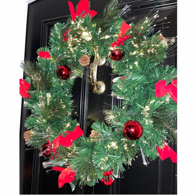 Red Fibre Optic Christmas Wreath 60CM
