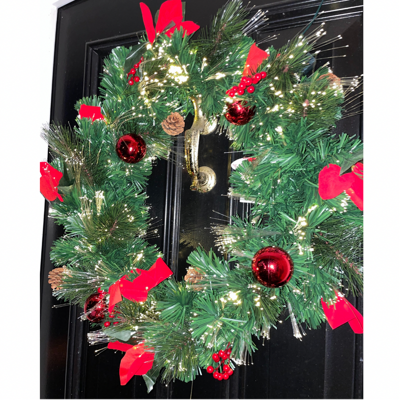 Red Fibre Optic Christmas Wreath 60CM