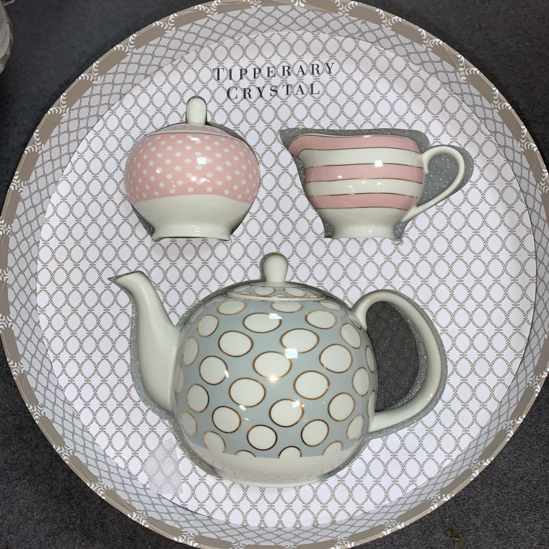 Spots and Stripes Teapot Sugar and Creamer Set