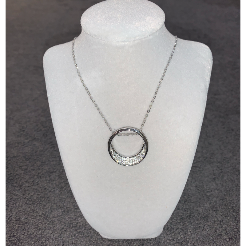 Silver Half Moon Diamante Necklace