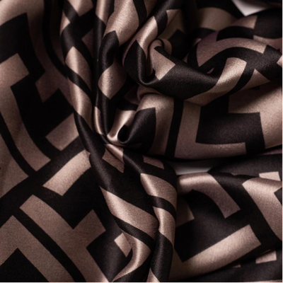 Taupe & Black Geometric Polyester Scarf