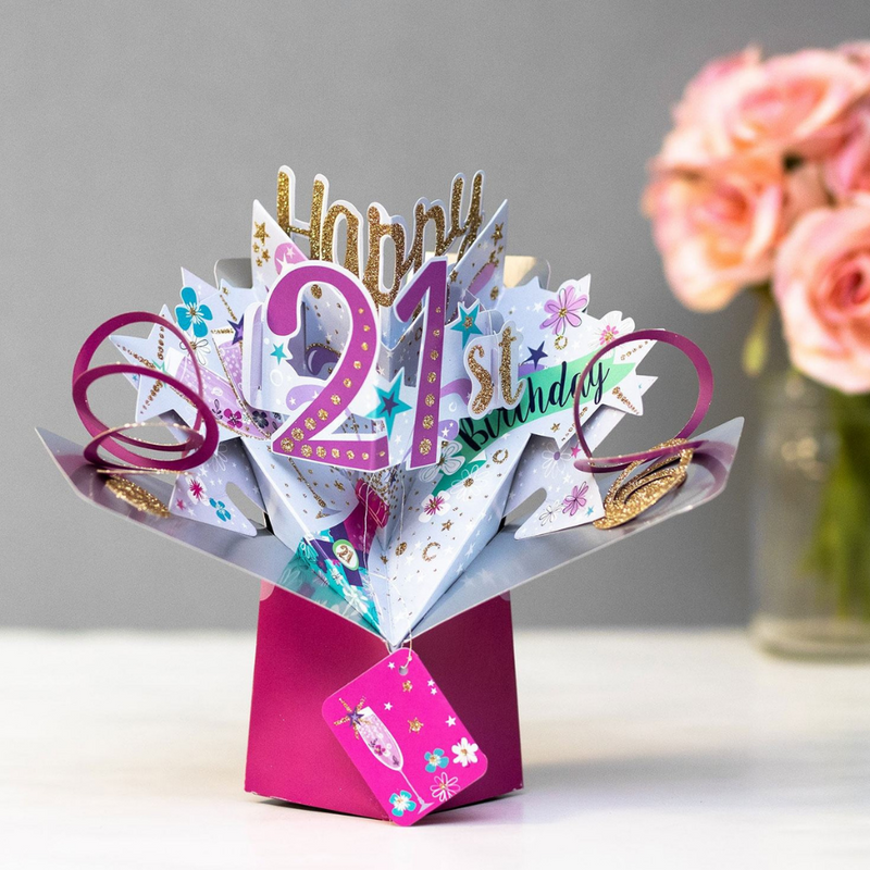 21st Birthday Bubbly 3D Pop Up Card