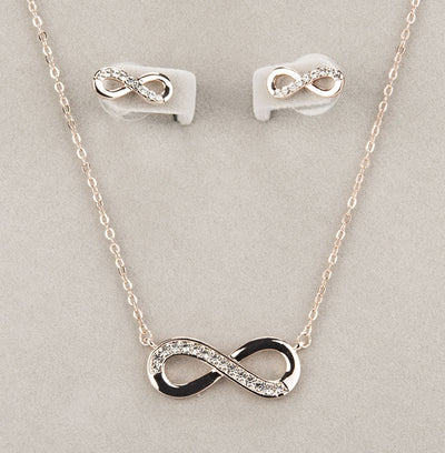 Rose Gold Infnity Necklace & Earring Set