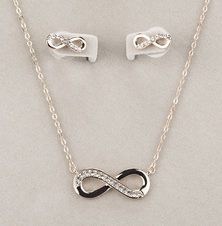 Rose Gold Infnity Necklace & Earring Set