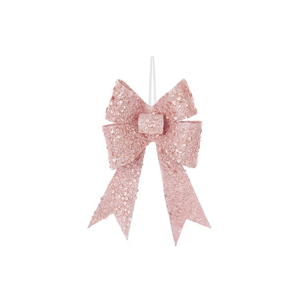 Pink Beaded Glitter Bow with Clip