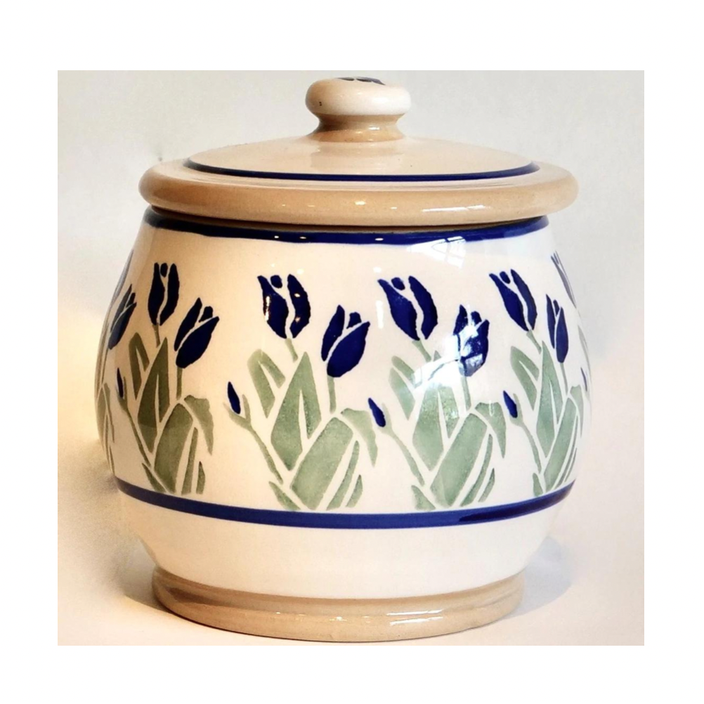 Small Round Lidded Jar Blue Blooms - The Gift & Art Gallery