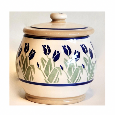 Small Round Lidded Jar Blue Blooms