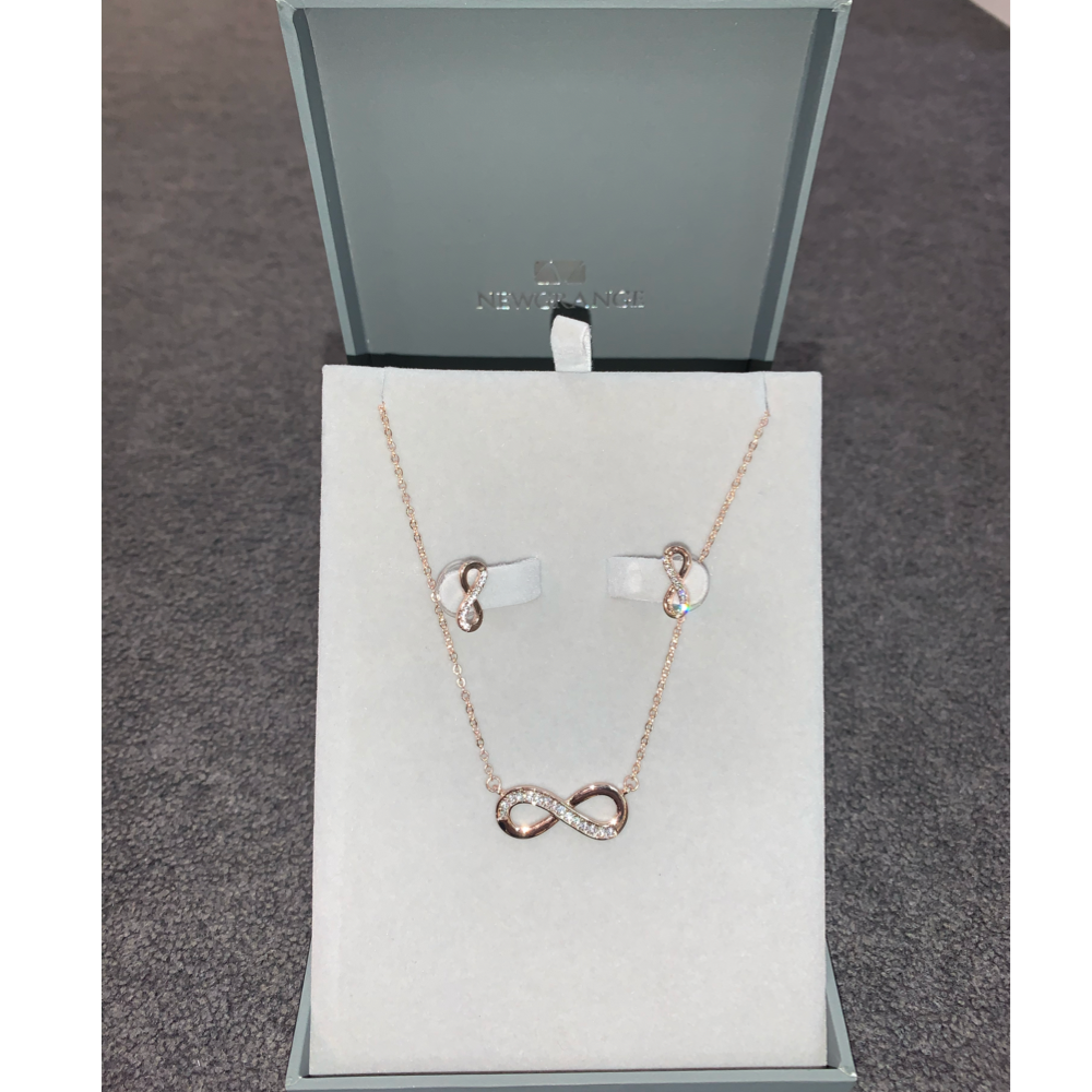 Rose Gold Infnity Necklace & Earring Set