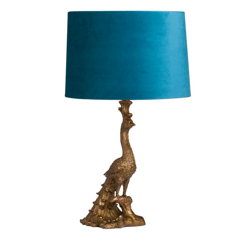 Antique Gold Peacock Lamp with teal shade