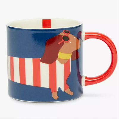 Dachshund Striped Fine China Mug, 345ml, Red/Blue